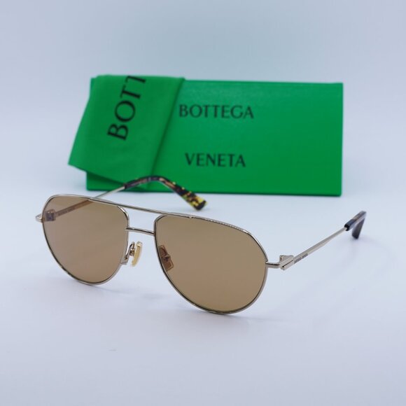 🕶️ New Bottega Veneta BV1302S 002 Sunglasses - Gold Frame, Brown Lenses - Picture 10 of 10